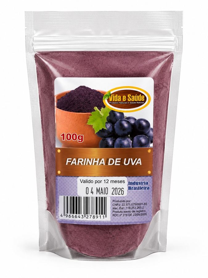 Farinha de Uva Integral Vida e Saúde 100g Poder Antioxidante Natural