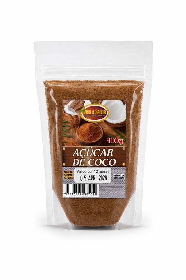 Açúcar de Coco Puro Vida e Saúde 100g O Substituto Perfeito do Açúcar Refinado